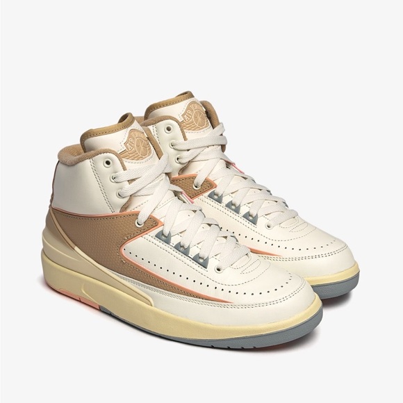 Air Jordan 2 Retro Jordan White and Tan High-Top Sneakers - Picture 1 of 6